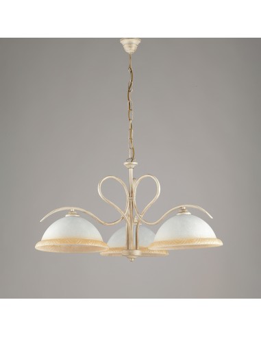 Miranda Lampada a Sospensione a Bilancia 3 Luci in Stile Country Avorio ed  Oro - Eleganza Made in Italy