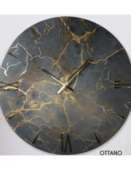 Orologio Tondo Ø 80 cm con Quadrante Effetto Marmo Nero e Oro