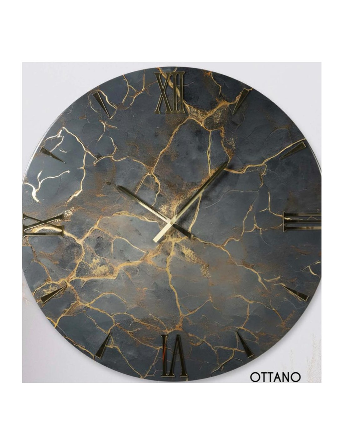 Orologio da parete in alluminio effetto marmo nero, Ø 40 x 4,5 cm — Qechic