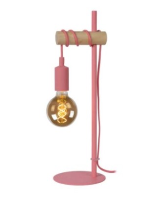 Lampada da tavolo abat jour da cameretta in stile industriale rosa con lampadina a vista collezione Pola