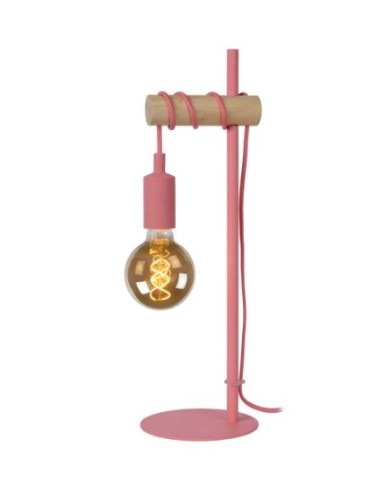 Lampada da tavolo abat jour da cameretta in stile industriale rosa con lampadina a vista collezione Pola -LUCIDE