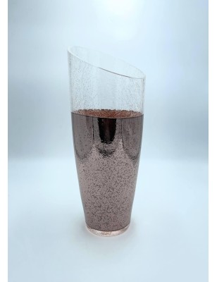 Elegante vaso centrotavola realizzata in cristallo CRAQUELE trasparente ed ARGENTO 999  nel colore RAME COPPER collezione STONE