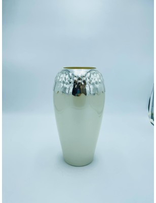 Elegante vaso centrotavola realizzata in vetro bianco perla ed ARGENTO 999  collezione PERLA ARGENESI